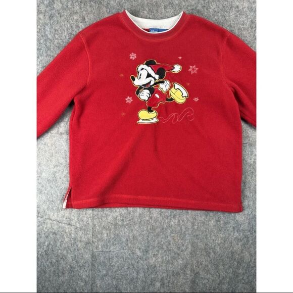 Disney Sweater Women's Medium Red Mickey Mouse Print Polyester Fleece Pullover - Picture 1 of 7